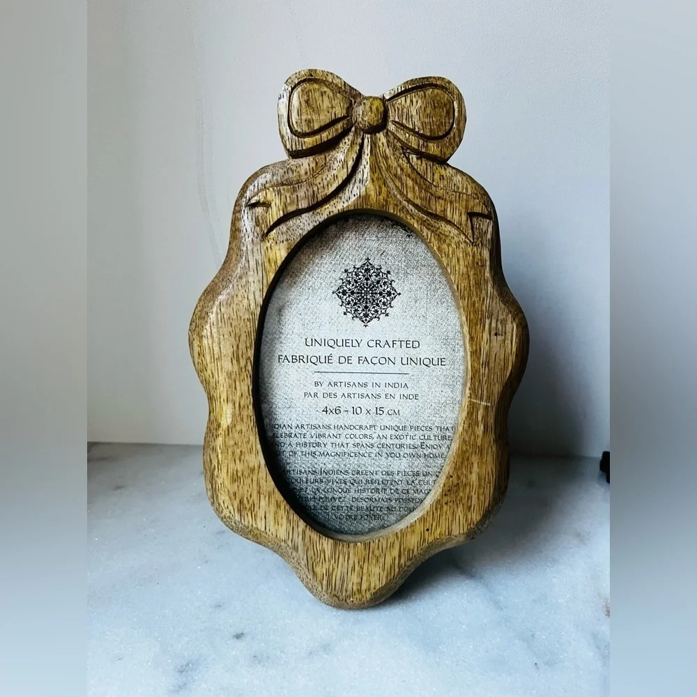Rustic Brown Wooden Photo Frame handcrafted bow on top